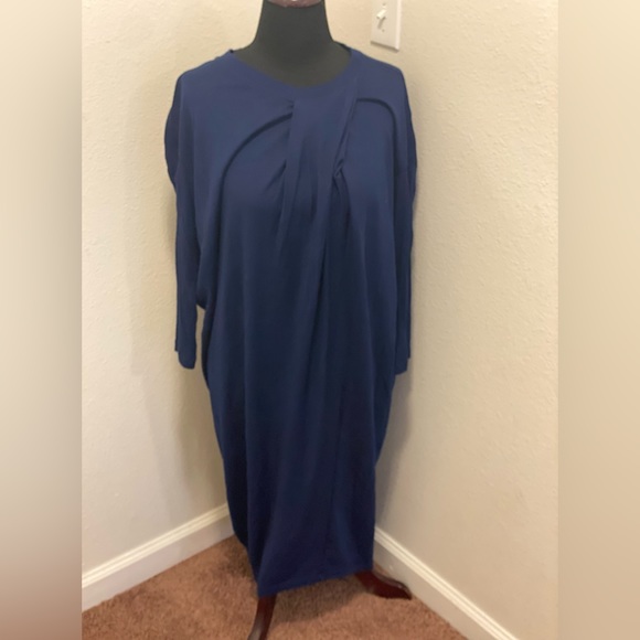 Content 100% Wool Oversized Baggy MIDI Dress Navy Blue Size M - Picture 1 of 6
